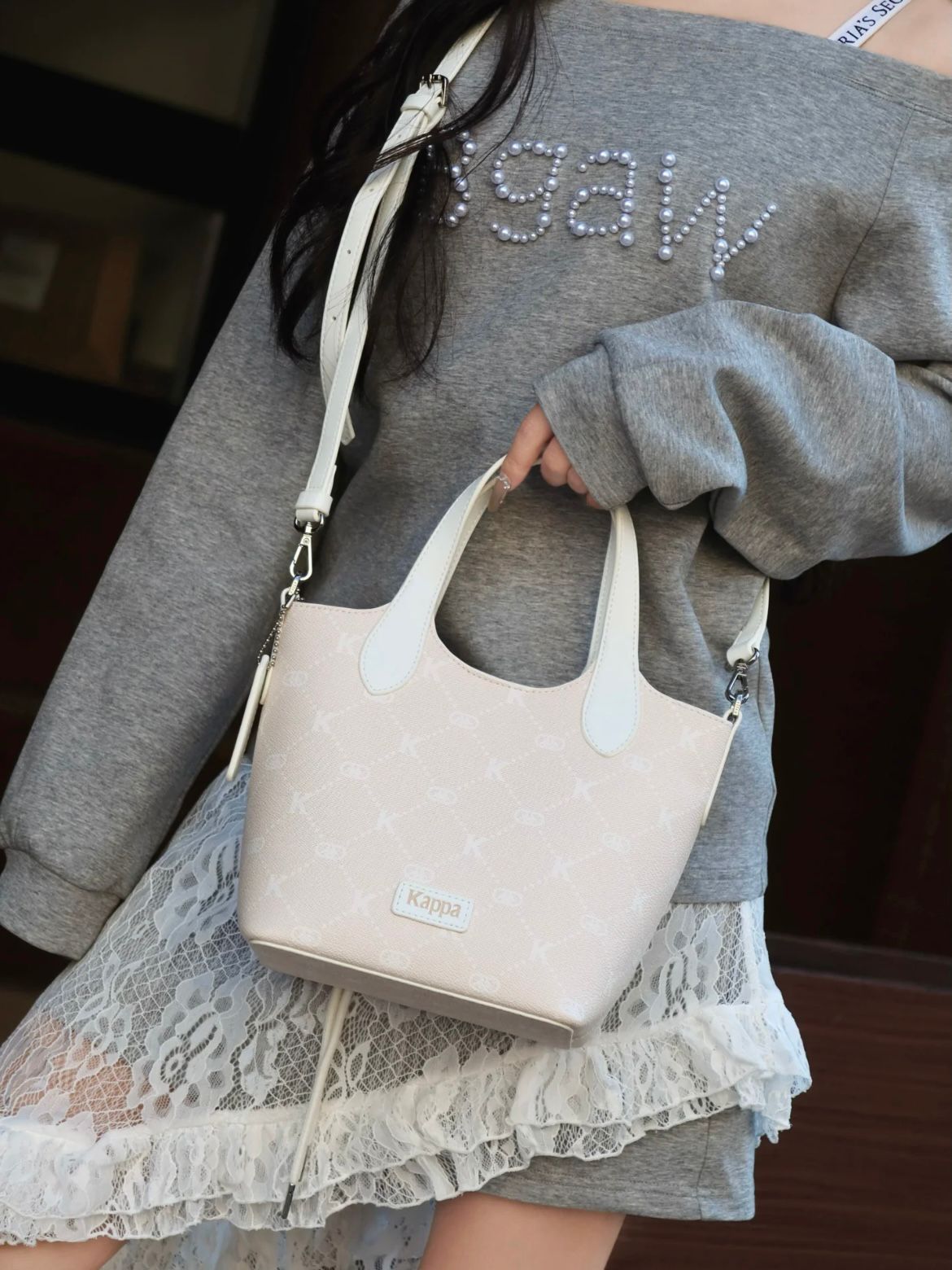 KAPPA MONOGRAM BUCKET BAG | BEIGE PINK