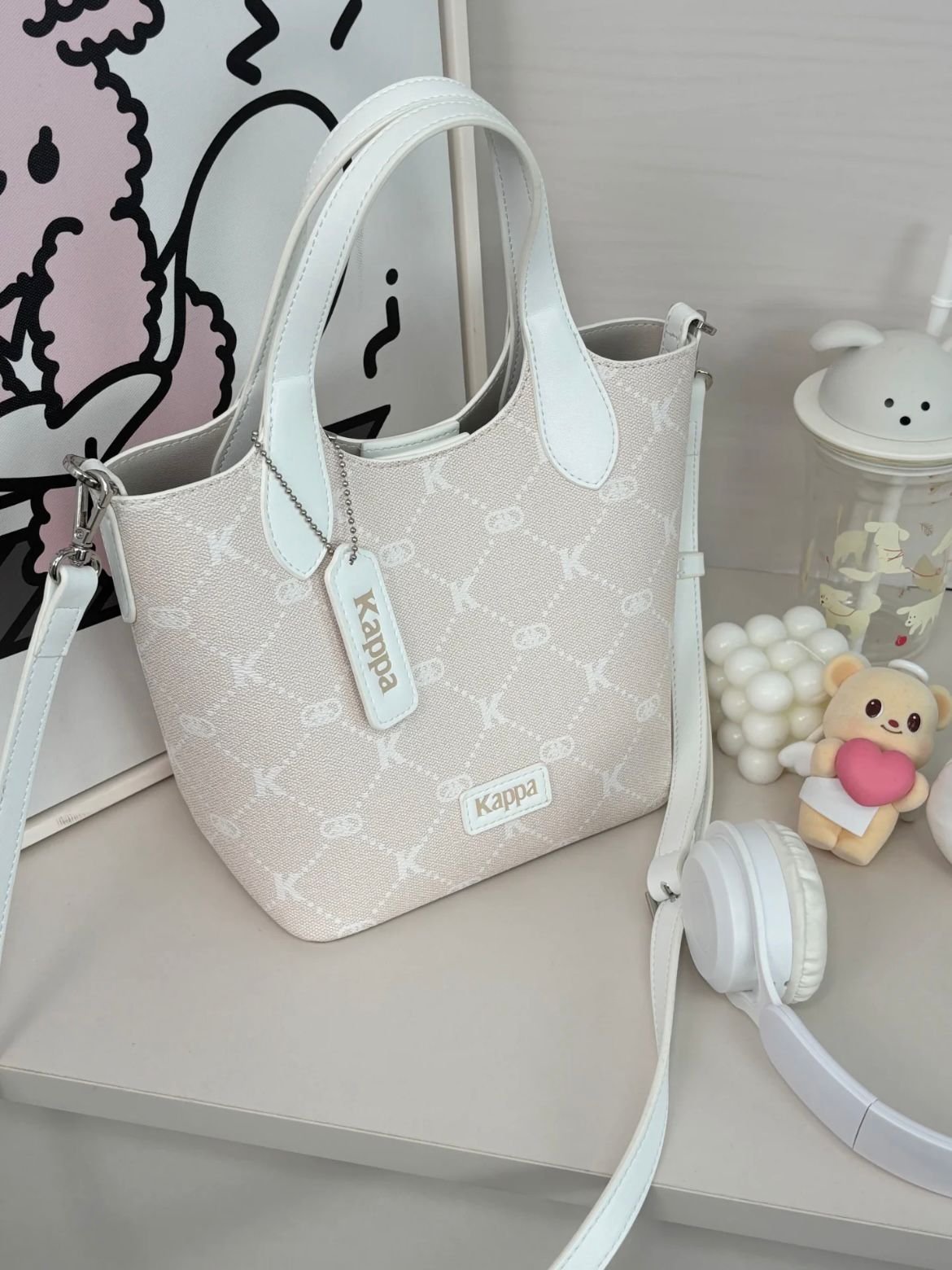 KAPPA MONOGRAM BUCKET BAG | BEIGE PINK
