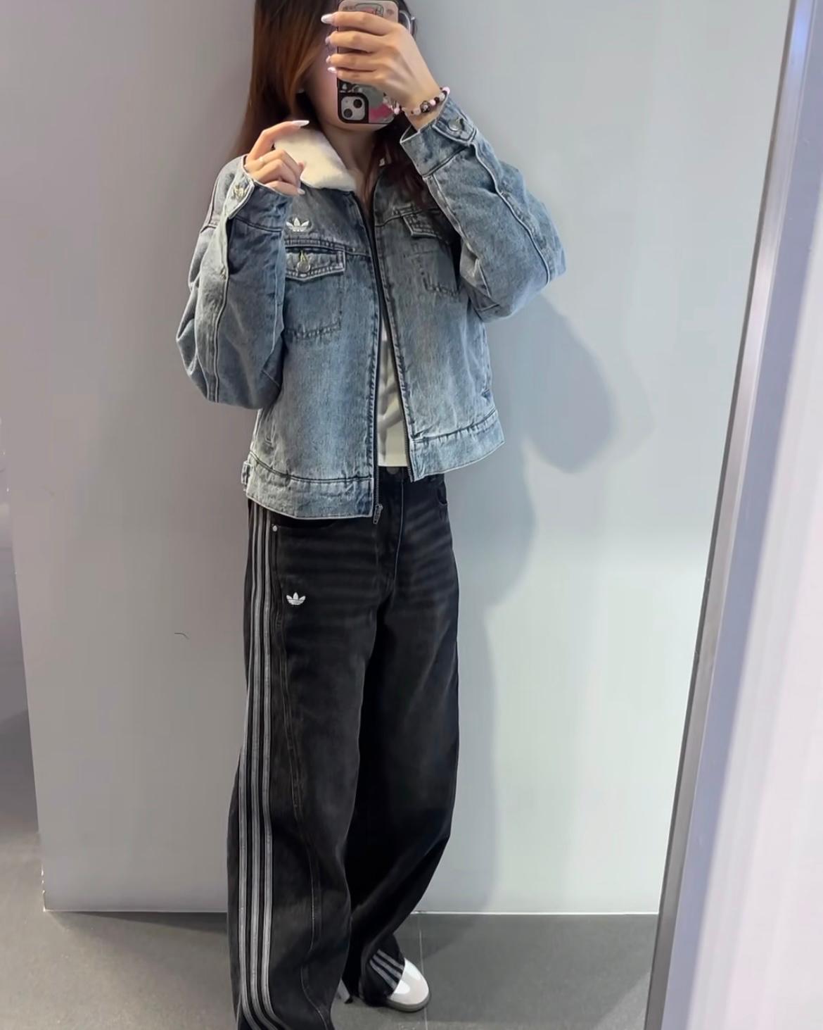 ADIDAS ORIGINALS 毛毛領夾綿牛仔外套