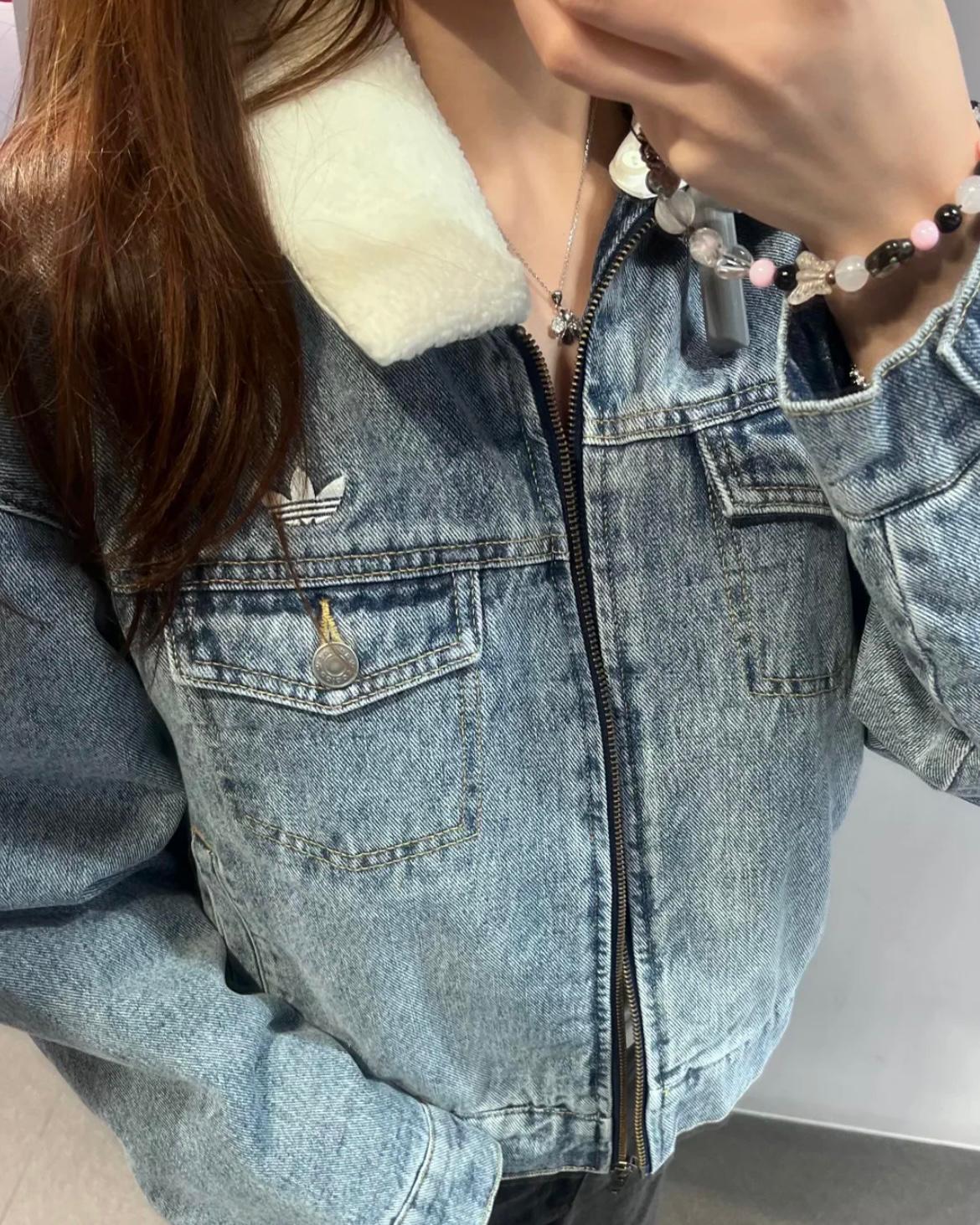 ADIDAS ORIGINALS 毛毛領夾綿牛仔外套