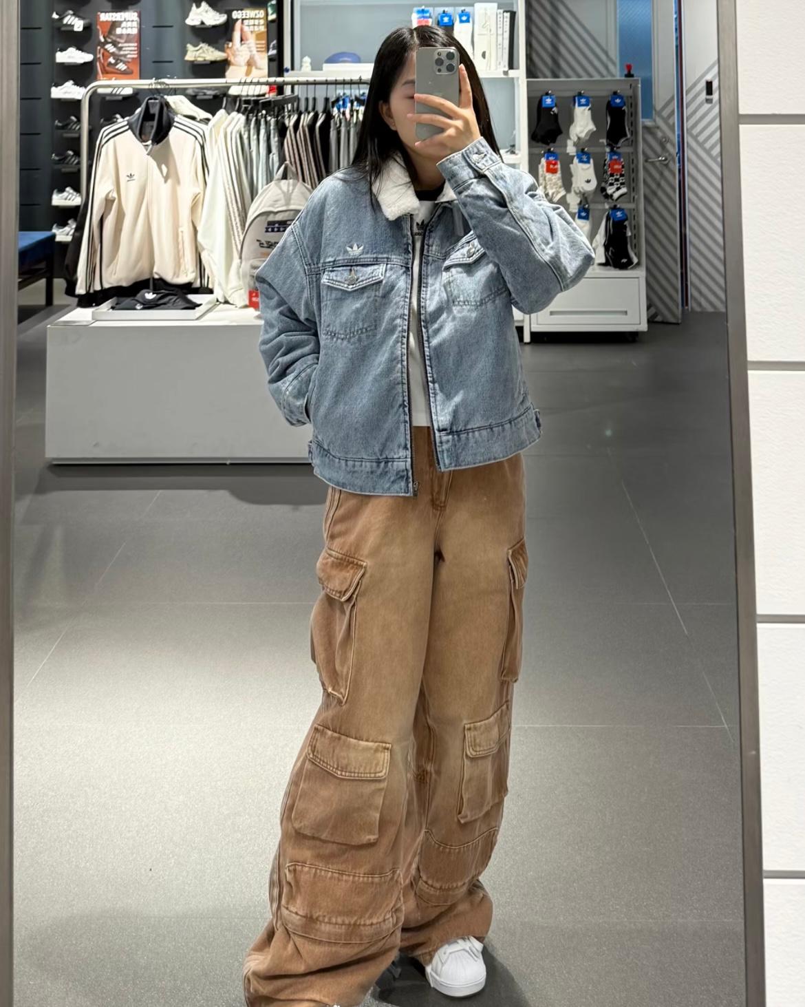 ADIDAS ORIGINALS 毛毛領夾綿牛仔外套