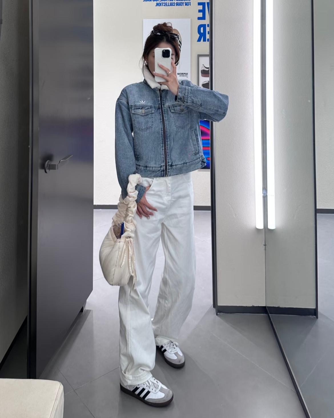 ADIDAS ORIGINALS 毛毛領夾綿牛仔外套