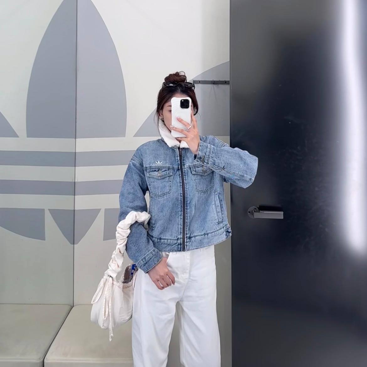 ADIDAS ORIGINALS 毛毛領夾綿牛仔外套