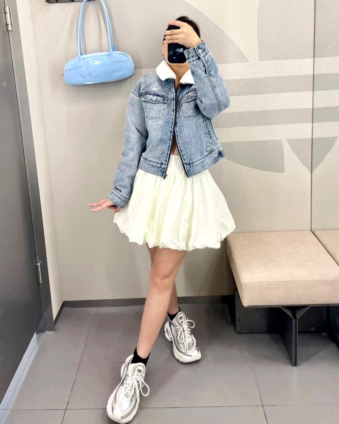 ADIDAS ORIGINALS 毛毛領夾綿牛仔外套