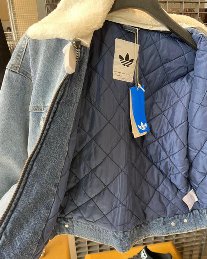 ADIDAS ORIGINALS 毛毛領夾綿牛仔外套