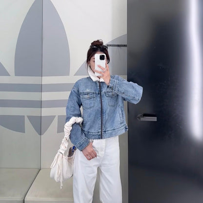 ADIDAS ORIGINALS 毛毛領夾綿牛仔外套