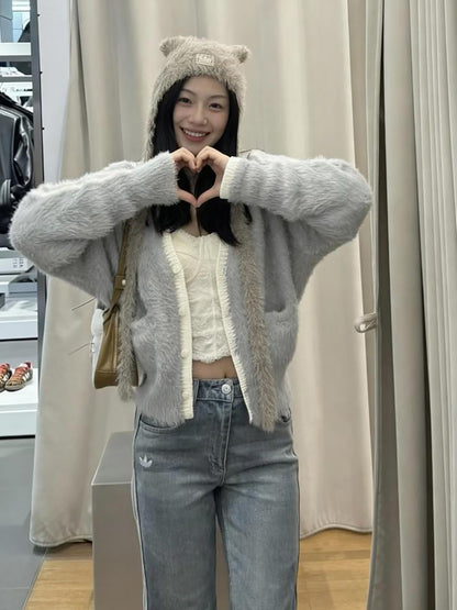 ADIDAS ORIGINALS NY FLUFFY KNIT JACKET | 2 COLORS