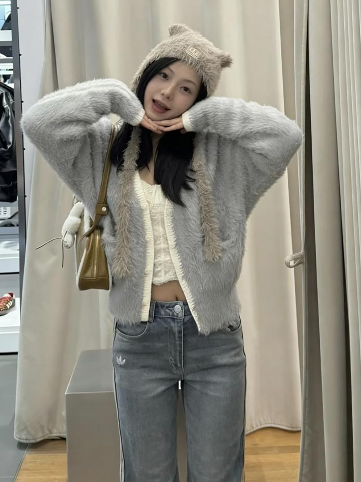 ADIDAS ORIGINALS NY FLUFFY KNIT JACKET | 2 COLORS