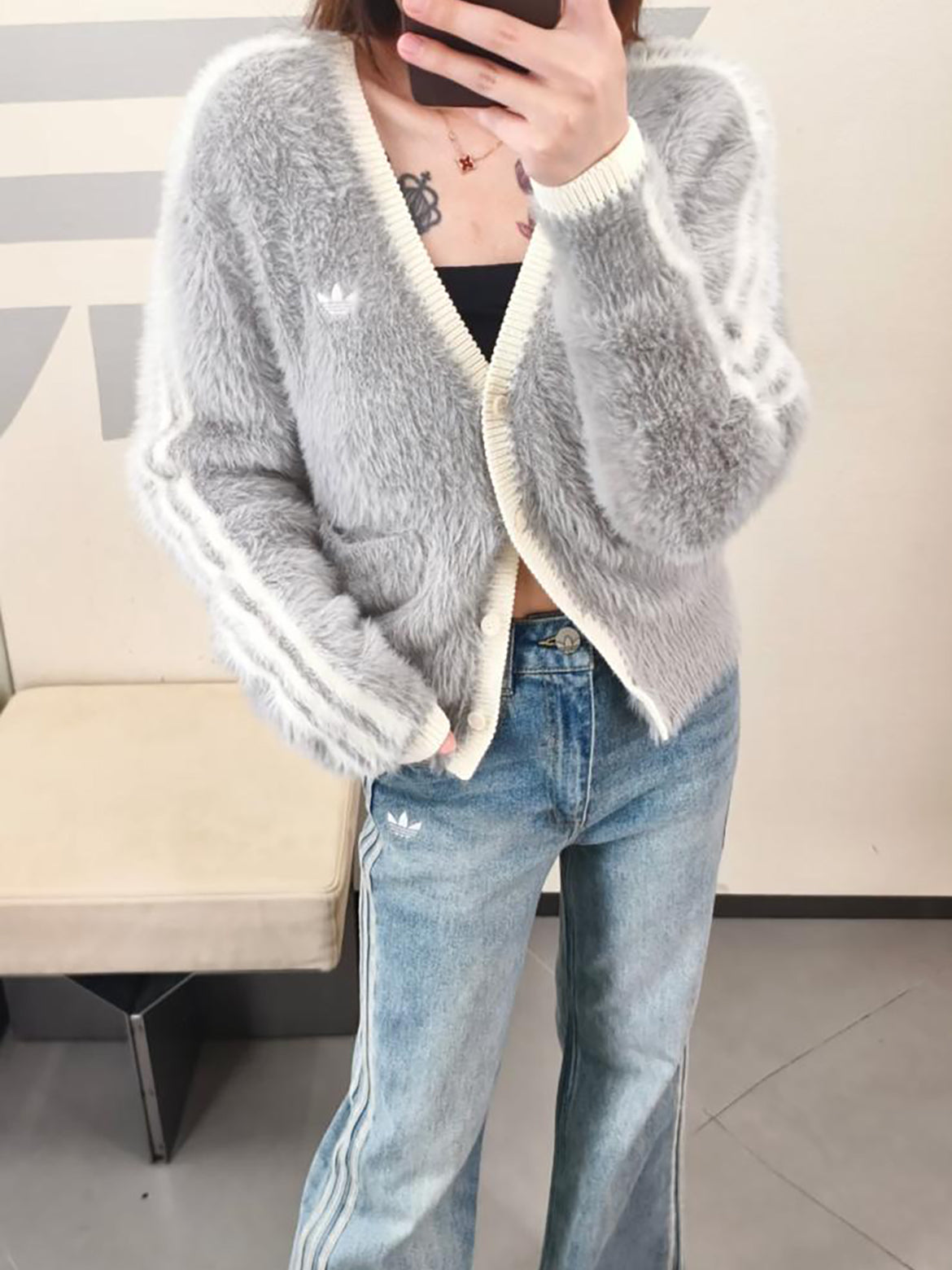 ADIDAS ORIGINALS NY FLUFFY KNIT JACKET | 2 COLORS