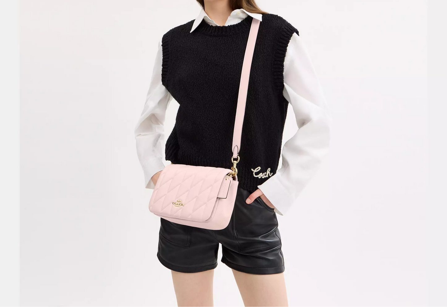 COACH 2WAY QUILTING LEATHER SHOULDER BAG | 4 COLORS